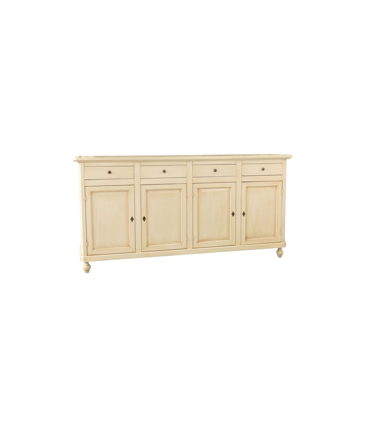 MOBILI 2G - Madia credenza 4 ante 4 cassetti legno shabby avorio 196X43X98H vista frontale