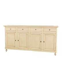 MOBILI 2G - Madia credenza 4 ante 4 cassetti legno shabby avorio 196X43X98H vista frontale