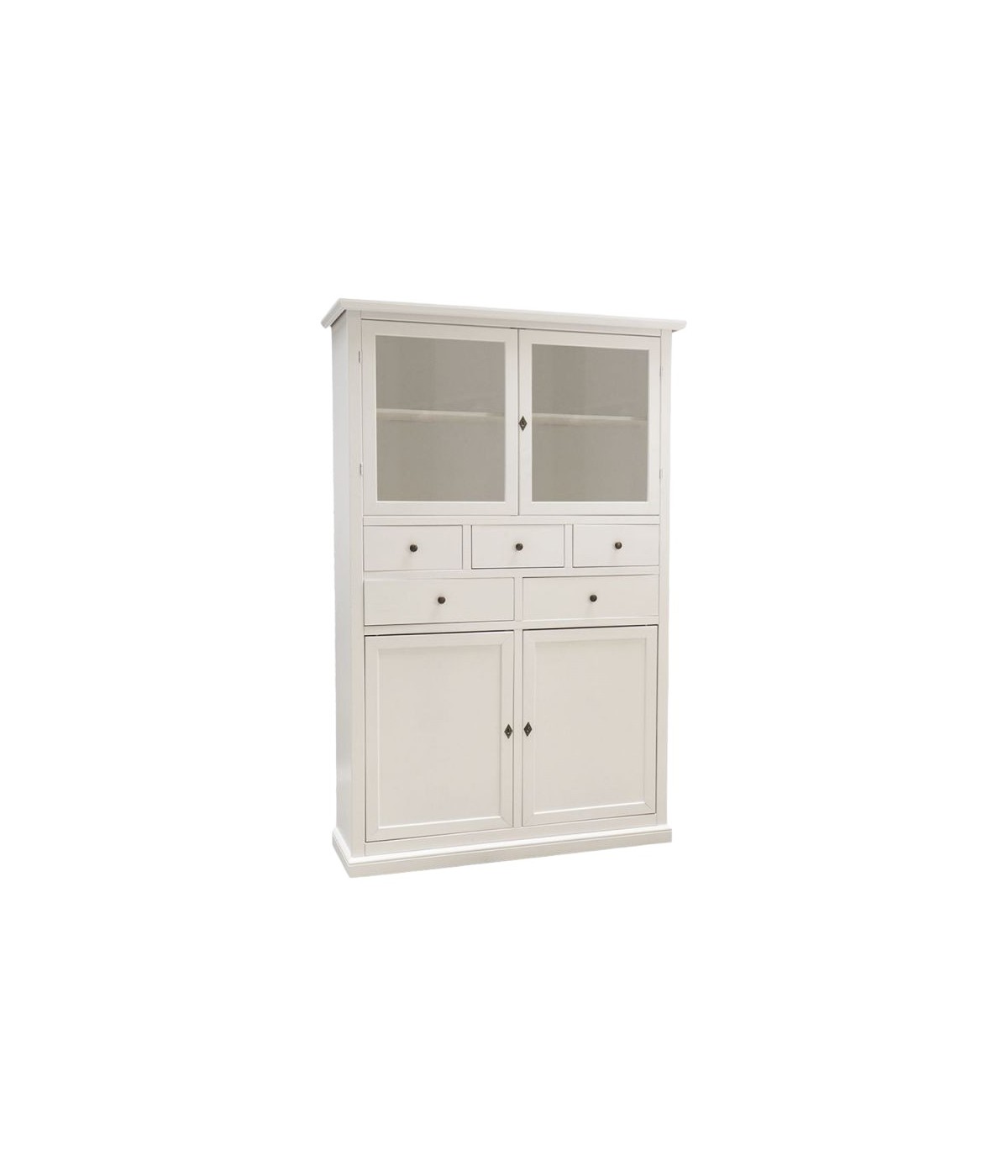 MOBILI 2G - Dispensa 4 porte 5 cassetti legno bianco shabby 120x41x187 VISTA FRONTALE