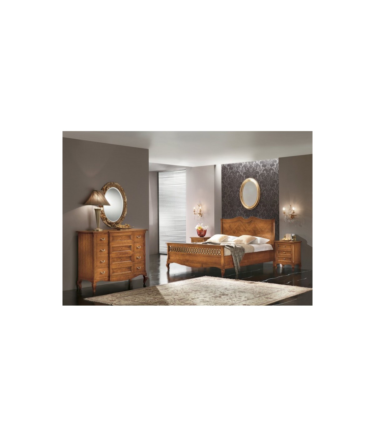 MOBILI 2G - Camera da letto classica intarsiata legno bassano vista frontale