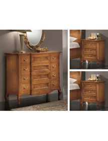 MOBILI 2G - Camera da letto classica intarsiata legno bassano vista frontale cassettiera e comodini