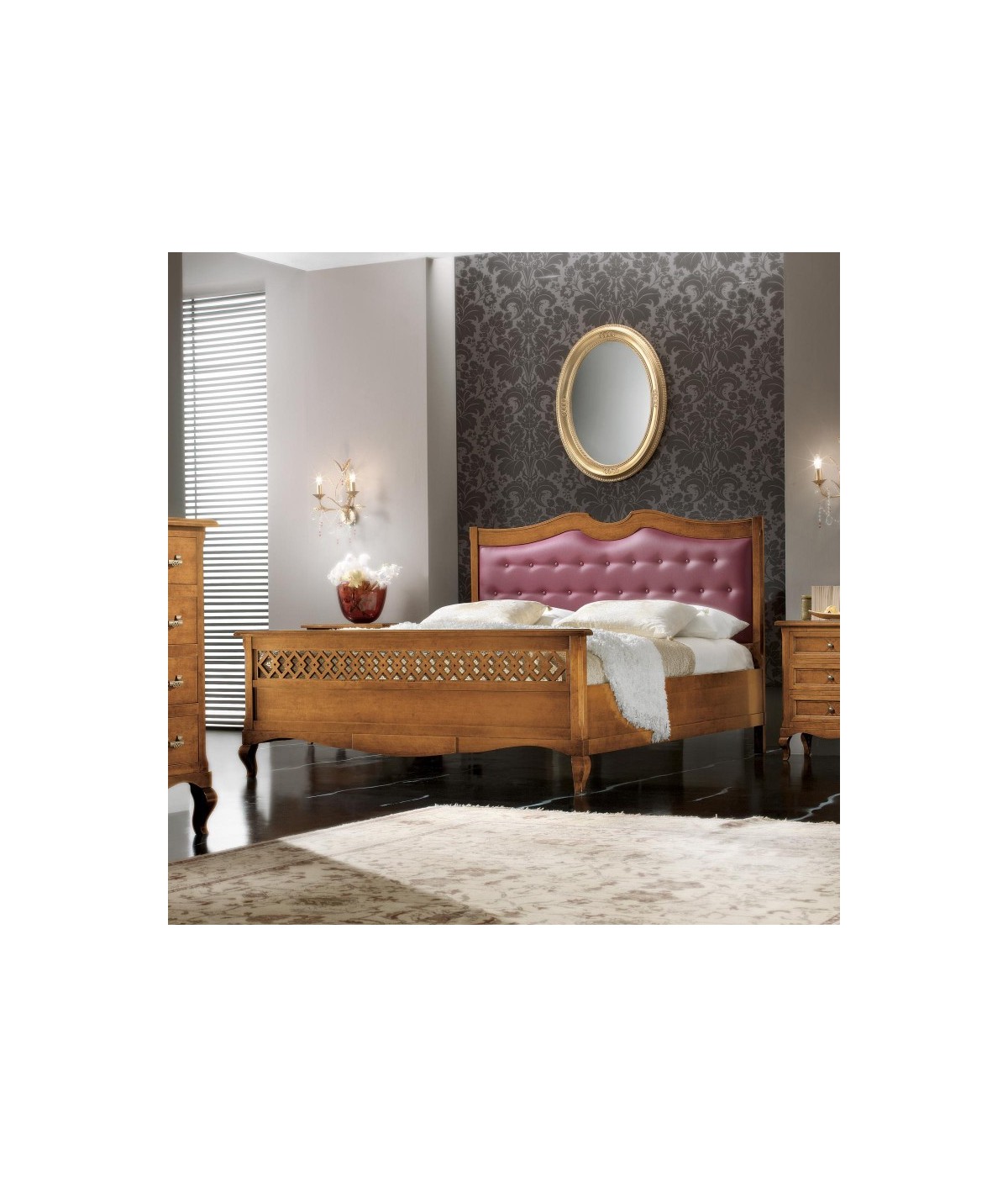 MOBILI 2G - Letto matrimoniale imbottito classico Legno bassano 170x211 VISTA FRONTALE