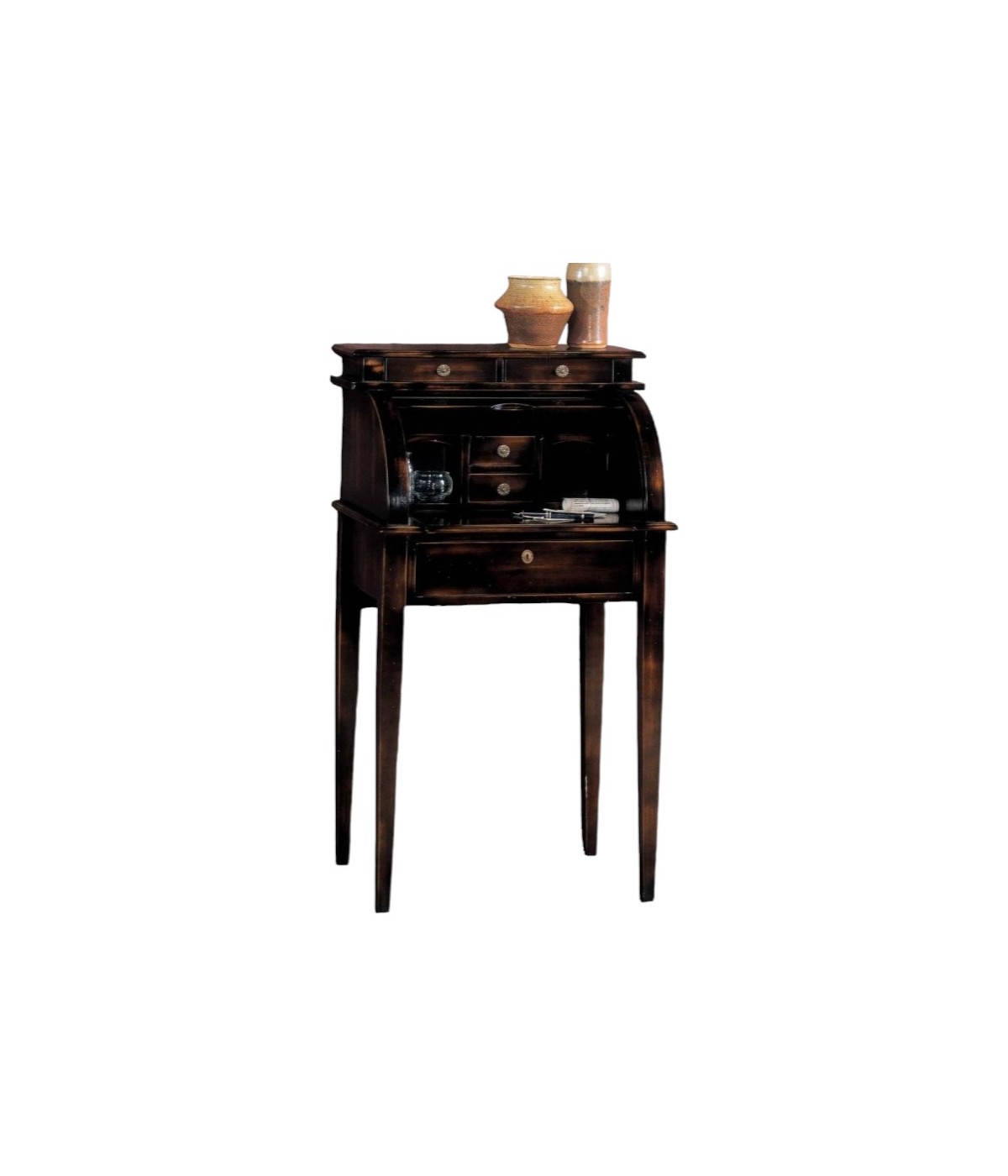 MOBILI 2G - Bureau 5 cassetti in legno noce consumato shabby 55X41x100 vista frontale