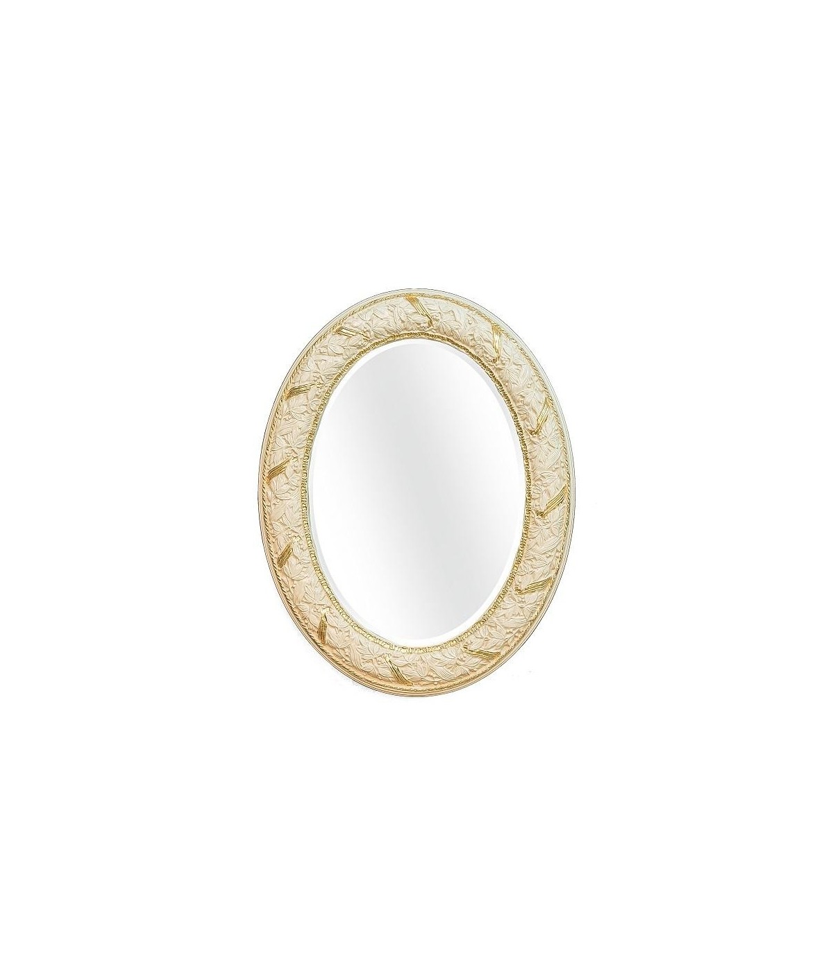 MOBILI2G - Specchiera laccato avorio con particolari-foglia oro- Misure: l.70 x h.90 x p.3