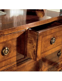 MOBILI 2G - Cassettiera 6 cassetti Classica intarsio Legno bassano 100x40x87 vista frontale cassetto aperto