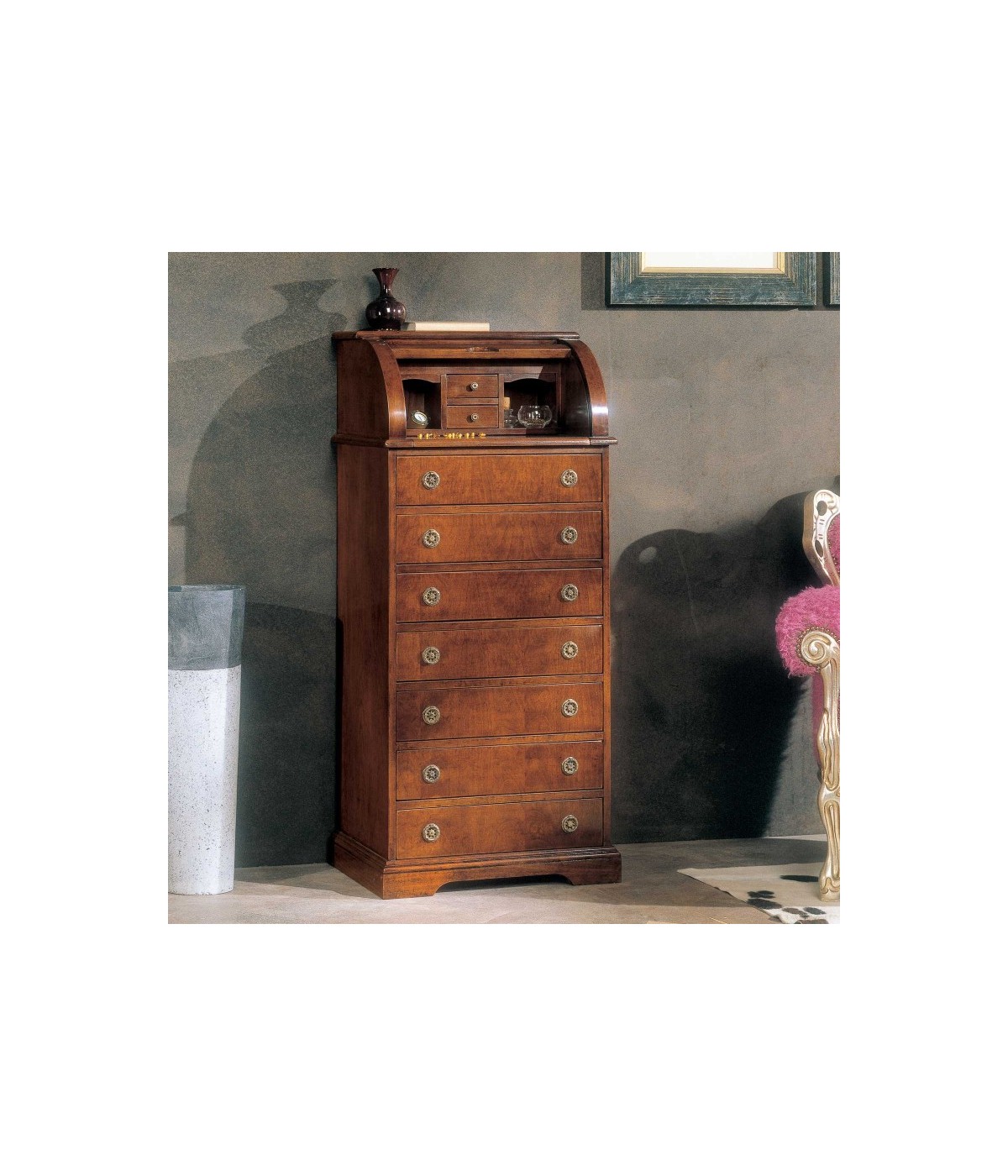 MOBILI 2G - Bureau classico 9 cassetti in legno bassano 56X41x120 vista frontale