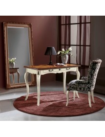 MOBILI 2G - Scrivania 2 cassetti legno bianco bicolore shabby 120X60x77 VISTA FRONTALE