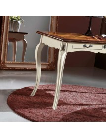 MOBILI 2G - Scrivania 2 cassetti legno bianco bicolore shabby 120X60x77 VISTA FRONTALE