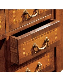 MOBILI 2G - Scrivania 7 cassetti legno intarsiato bassano 120X60x80 vista frontale cassetti aperti