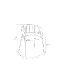 MOBILI 2G - Set 2 Sedie moderne Design metallo imbottite velluto 57x51,5x77 VISTA FRONTALE MISURE