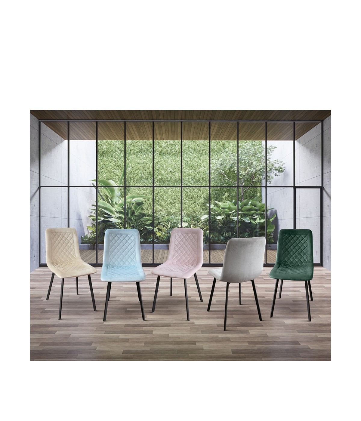 MOBILI 2G - Set 4 Sedie moderne Design metallo imbottite velluto 44x54x88 VISTA FRONTALE COLORI