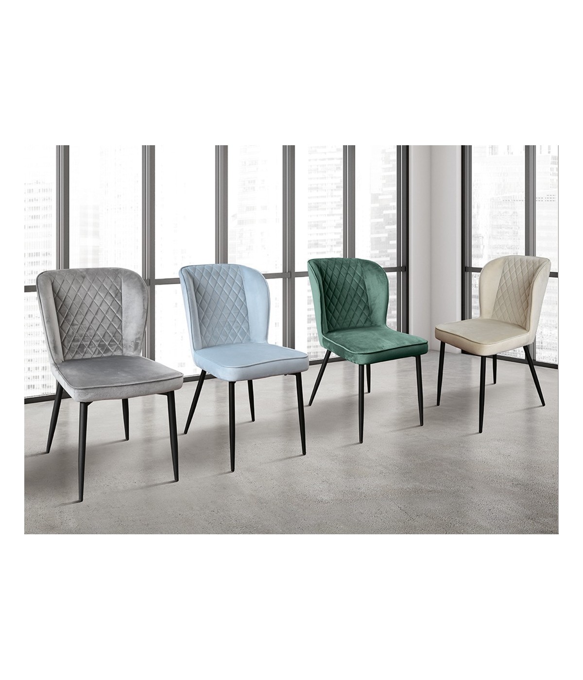 MOBILI 2G - Set 4 Sedie moderne Design metallo imbottite velluto 47x60x96 vista frontale