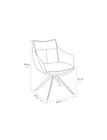 MOBILI 2G - Set 2 Sedie con braccioli moderne Design metallo imbottite tessuto 49x48x88  vista misure