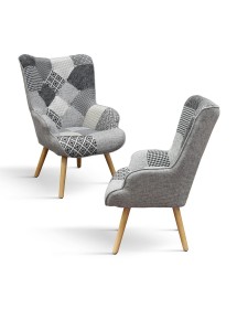 MOBILI 2G - Poltrona moderna Design Patchwork imbottita 67x76x97 vista frontale