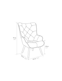 MOBILI 2G - Poltrona moderna Design Patchwork imbottita 67x76x97 vista frontale misure