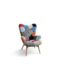 MOBILI 2G - Poltrona moderna Design Patchwork imbottita 70x78x96 vista frontale