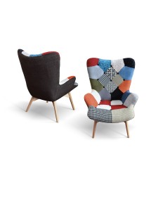 MOBILI 2G - Poltrona moderna Design Patchwork imbottita 70x78x96 vista frontale e retro