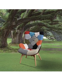 MOBILI 2G - Poltrona moderna Design Patchwork imbottita 70x78x96 vista frontale