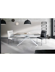 MOBILI 2G - SET 04 SEDIE MODERNE IMBOTTITE IN ECOPELLE BIANCA MISURA 44X56 H.94,5 vista frontale