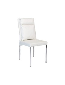 MOBILI 2G - SET 04 SEDIE MODERNE IMBOTTITE IN ECOPELLE BIANCA MISURA 44X56 H.94,5 vista frontale