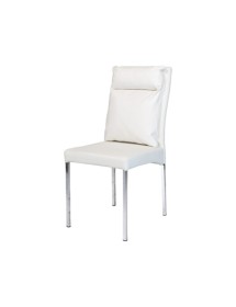 MOBILI 2G - SET 04 SEDIE MODERNE IMBOTTITE IN ECOPELLE BIANCA MISURA 44X56 H.94,5 vista frontale