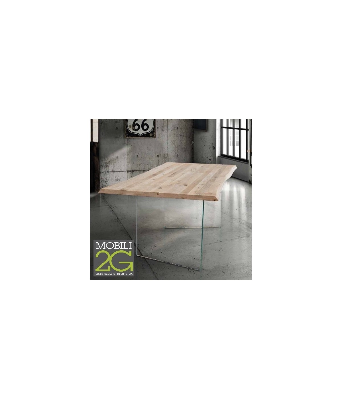 MOBILI 2G - TAVOLO FISSO IN LEGNO ROVERE MASSELLO 160x90  spessore 4 cm E GAMBE IN VETRO