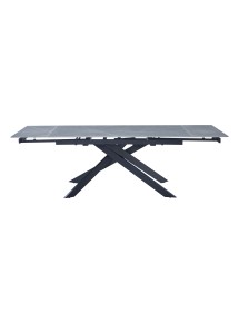 Mobili 2G - Tavolo moderno allungabile piano pietra ardesia grigio chiaro 160x90x78 VISTA FRONTALE APERTO