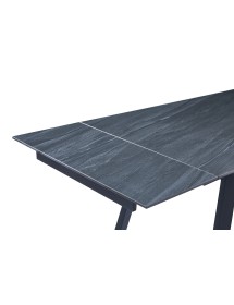 Mobili 2G - Tavolo moderno allungabile piano pietra grigio scuro 160x90x78 vista frontale aperto