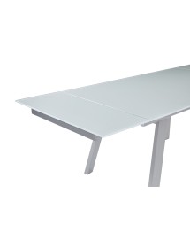 Mobili 2G - Tavolo moderno allungabile piano Vetro Champagne 160x90x78 vista frontale con allunga