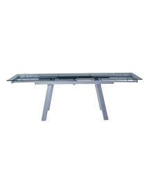 Mobili 2G - Tavolo moderno allungabile piano vetro trasparente 160x90x78 vista frontale aperto