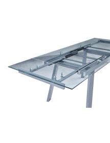 Mobili 2G - Tavolo moderno allungabile piano vetro trasparente 160x90x78 vista frontale aperto