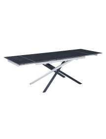 Mobili 2G - Tavolo moderno allungabile piano pietra grigio scuro 160x90x78 vista laterale