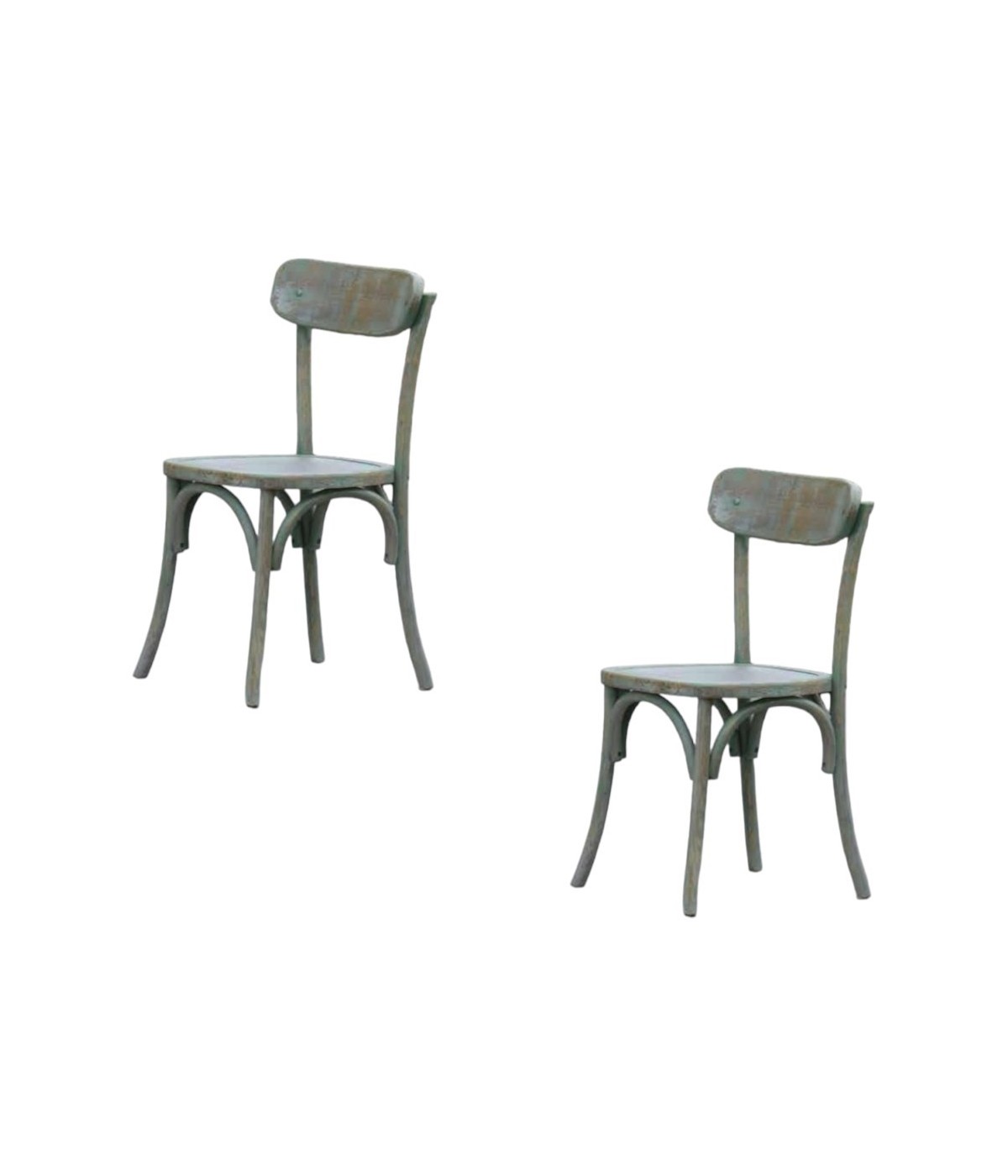 MOBILI 2G - Set 2 sedie in legno verde consumato effetto shabby 44X42x86 vista frontale
