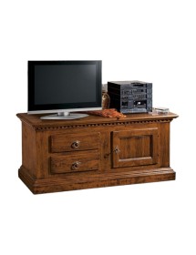 MOBILI 2G - Porta tv in legno classico 2 cassetti 1 porta tinta noce 141x50X60 vista frontale