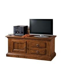 MOBILI 2G - Porta tv in legno classico 2 cassetti 1 porta tinta noce 141x50X60 vista frontale
