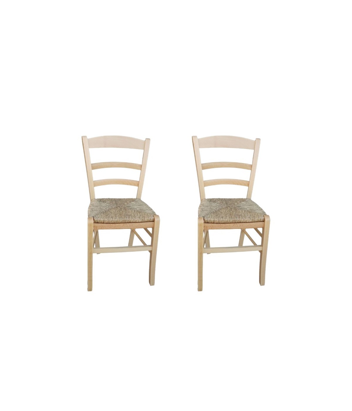 MOBILI 2G - Set 2 Sedie legno massello tinta naturale paglia 42x40x87 vista frontale