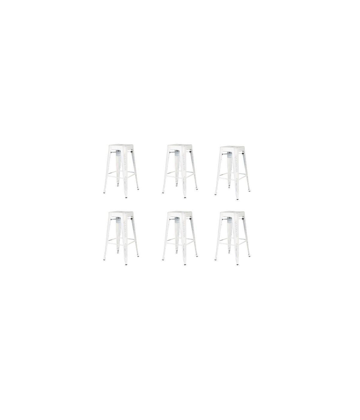 MOBILI 2G - Set 6 Sgabelli design metallo bianco invecchiato 43x43x76 vista frontale