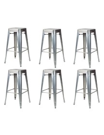 MOBILI 2G - Set 6 Sgabelli design metallo colore acciaio 43x43x76 vista frontale