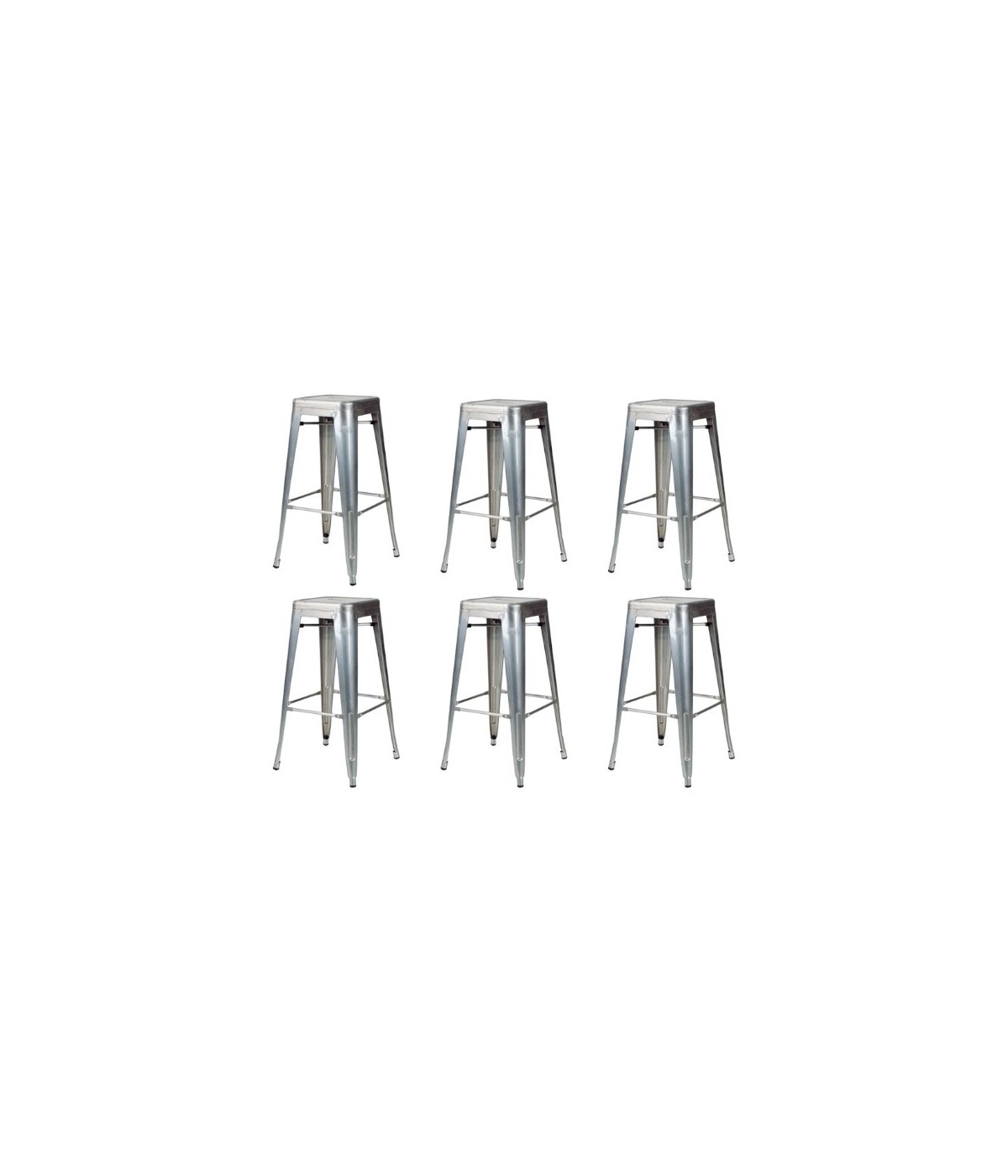 MOBILI 2G - Set 6 Sgabelli design metallo colore acciaio 43x43x76 vista frontale