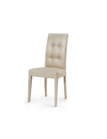 MOBILI 2G - SET 2 SEDIE MODERNE LEGNO ECOPELLE IMBOTTITA BEIGE CON BOTTONI