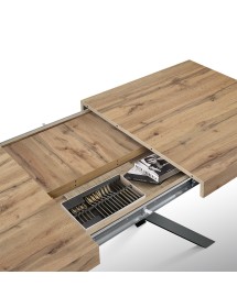 Tavolo moderno allungabile rovere rustico gambe nere 140x90x74 160x90x74 vista frontale