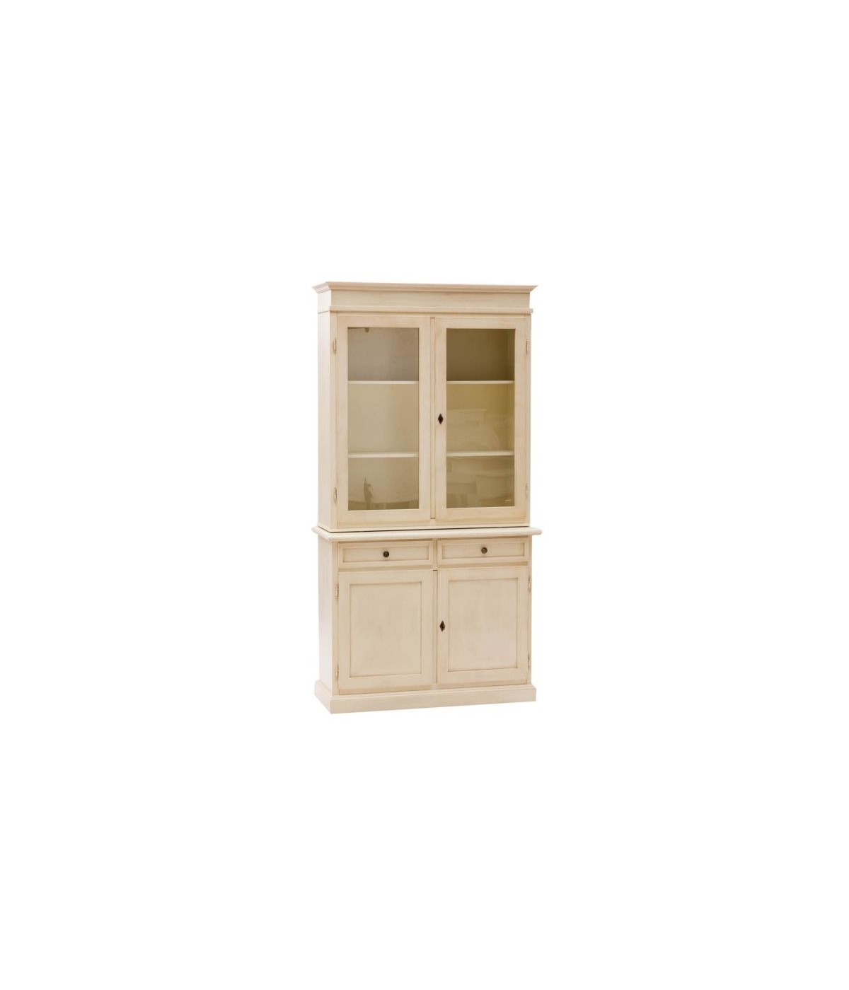 MOBILI 2G - Cristalliera in legno 2 porte shabby avorio patinato 103X42X206 VISTA FRONTALE