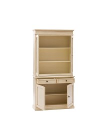 MOBILI 2G - Cristalliera in legno 2 porte shabby avorio patinato 103X42X206 VISTA FRONTALE APERTA