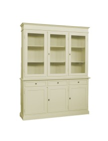 MOBILI 2G - Cristalliera 3 porte legno shabby avorio 156 x42x205 vista frontale