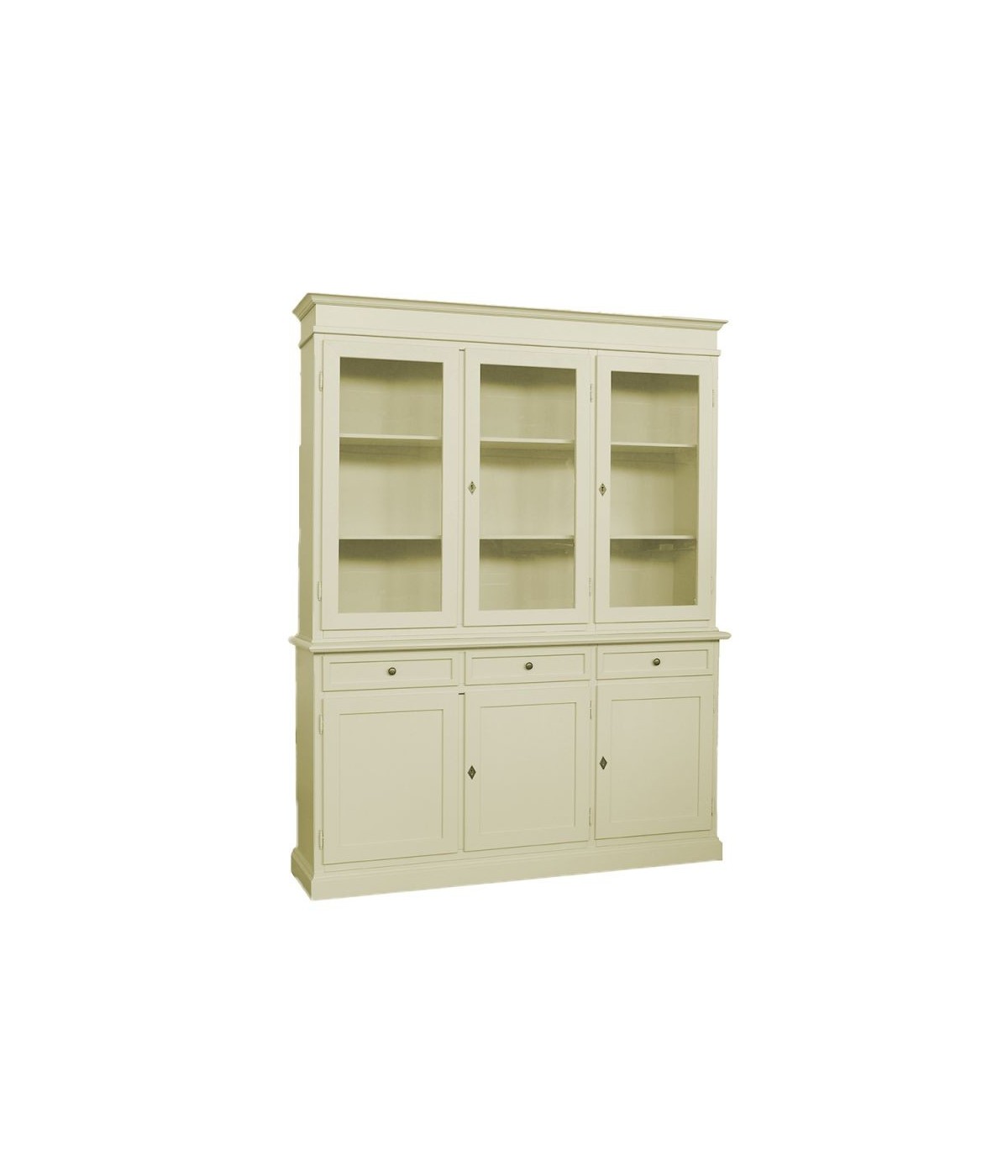 MOBILI 2G - Cristalliera 3 porte legno shabby avorio 156 x42x205 vista frontale