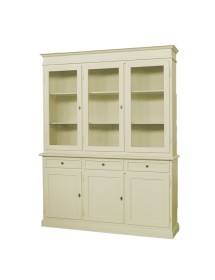 MOBILI 2G - Cristalliera 3 porte legno shabby avorio 156x42x205 vista frontale