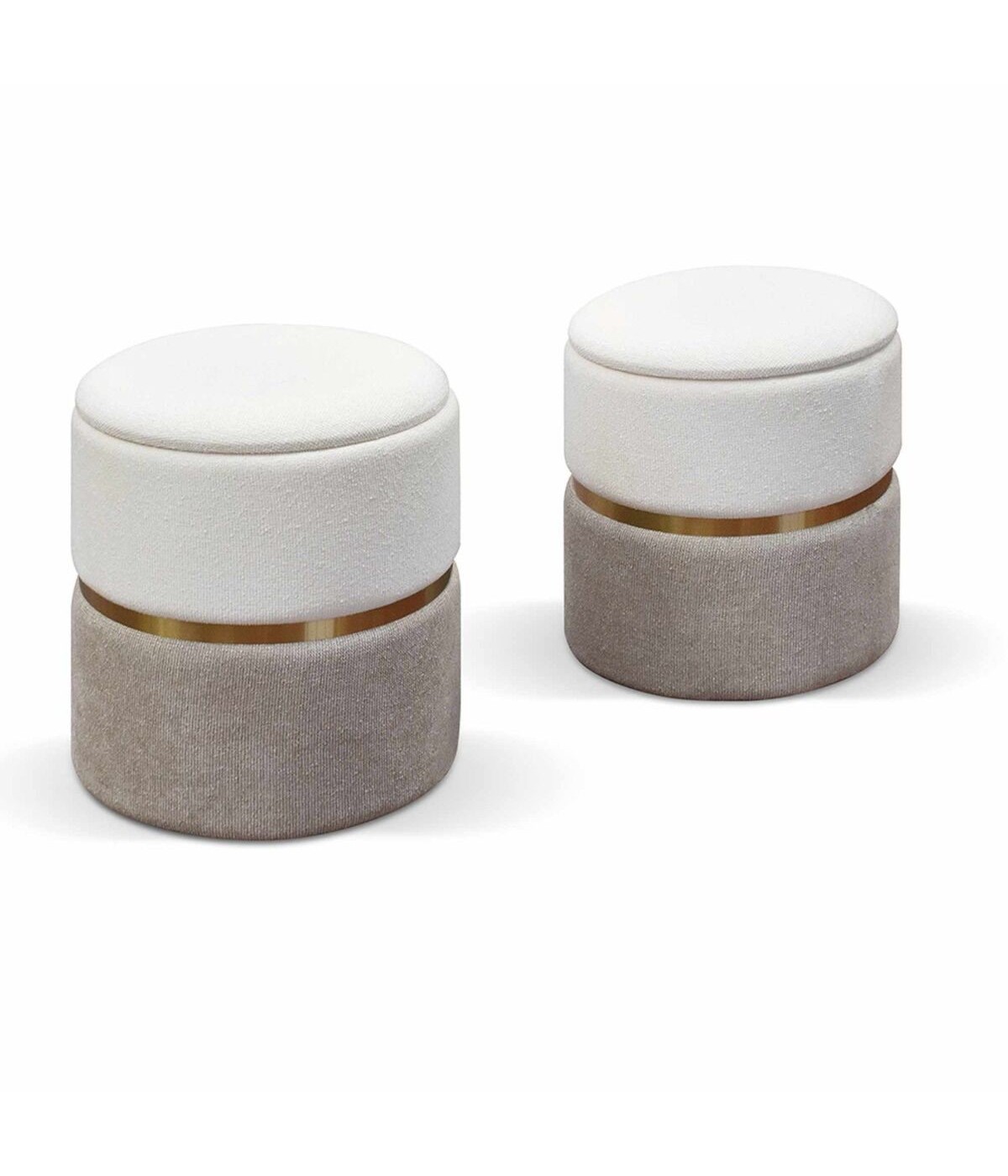 MOBILI 2G - Set 2 pouf moderni in tessuto bianco e tortora vista frontale
