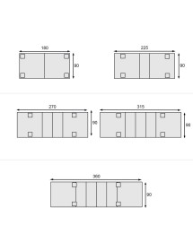 MOBILI 2G - TAVOLO RETTANGOLARE ALLUNGABILE LEGNO TINTA NOCE 180/360X90 vista frontale misure