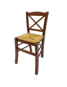 MOBILI 2G - SET 2 SEDIE CROCE LEGNO/PAGLIA TINTA NOCE VISTA FRONTALE