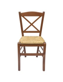 MOBILI 2G - SET 2 SEDIE CROCE LEGNO/PAGLIA TINTA NOCE VISTA FRONTALE